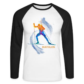 Biathlon Athlète Sport Sports d’hiver - T-shirt baseball manches longues Homme - blanc/noir - Devant - Nik (191cm)