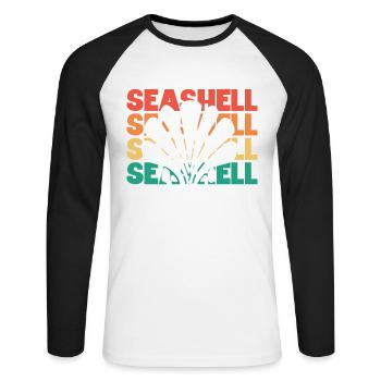 Retro Silhouette Sac à coquillages Bivalvia Seashell - T-shirt baseball manches longues Homme - blanc/noir - Devant - Nik (191cm)