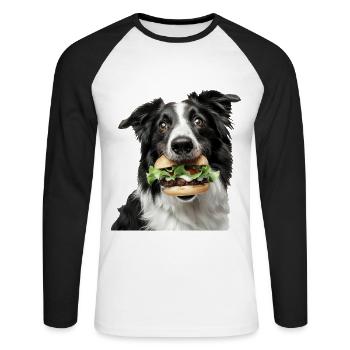Border Collie - T-shirt baseball manches longues Homme - blanc/noir - Devant - Nik (191cm)