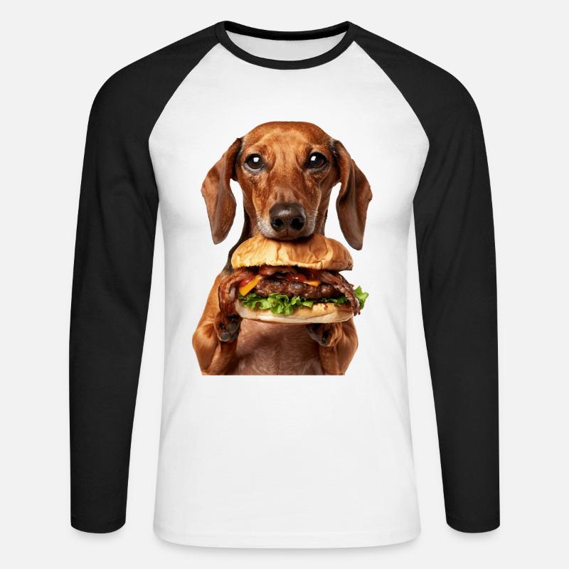 Dackel - Unisex Baseballshirt langarm - Weiß/Schwarz