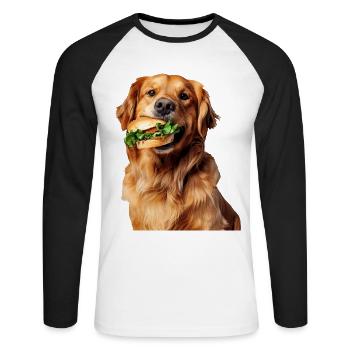 Golden retriever - T-shirt baseball manches longues Homme - blanc/noir - Devant - Nik (191cm)