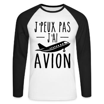 Ich kann nicht Ich habe Flugzeug Humor Luftfahrt Geschenk - Unisex Baseballshirt langarm - Weiß/Schwarz - Vorne - Nik (191cm)