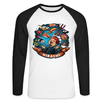 Hibachi Teppanyaki Bbq Japanese Cuisine - Unisex Long Sleeve Baseball T-Shirt - white/black - Front - Nik (191cm)