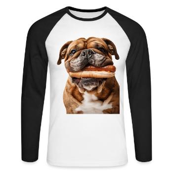 Bulldogge - Unisex Baseballshirt langarm - Weiß/Schwarz - Vorne - Nik (191cm)