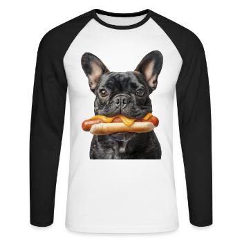 Bouledogue français - T-shirt baseball manches longues Homme - blanc/noir - Devant - Nik (191cm)