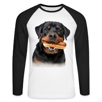 Rottweiler - T-shirt baseball manches longues Homme - blanc/noir - Devant - Nik (191cm)