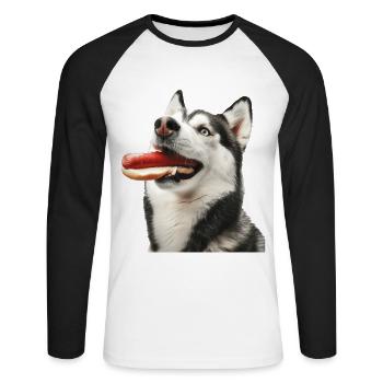 Sibirischer Husky - Unisex Baseballshirt langarm - Weiß/Schwarz - Vorne - Nik (191cm)