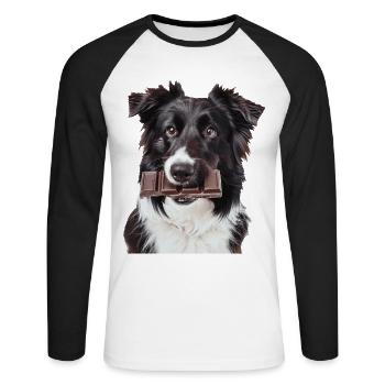 Border Collie - T-shirt baseball manches longues Homme - blanc/noir - Devant - Nik (191cm)