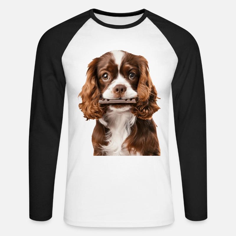 Cavalier King Spaniel - Unisex Baseballshirt langarm - Weiß/Schwarz