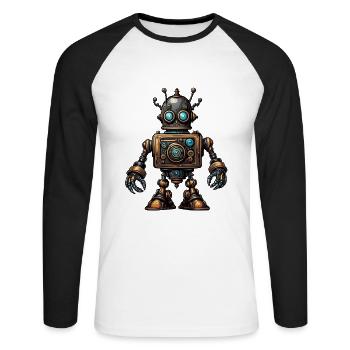 Steampunk-Roboter - Unisex Baseballshirt langarm - Weiß/Schwarz - Vorne - Nik (191cm)