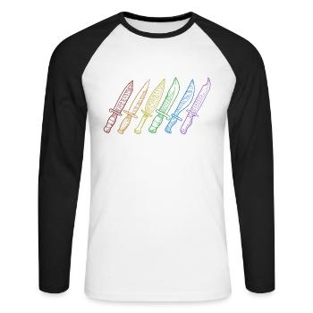 Knives LGBT Rainbow Collectible Restoration Knife - Unisex Long Sleeve Baseball T-Shirt - white/black - Front - Nik (191cm)