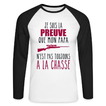 Proof that my dad hunts, hunters, hunts, hunts - Unisex Long Sleeve Baseball T-Shirt - white/black - Front - Nik (191cm)