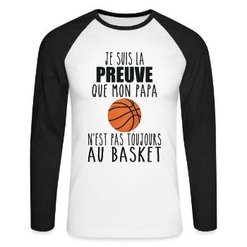 Preuve que mon papa basket | Basketteur | Basket - T-shirt baseball manches longues Homme - blanc/noir - Devant - Nik (191cm)