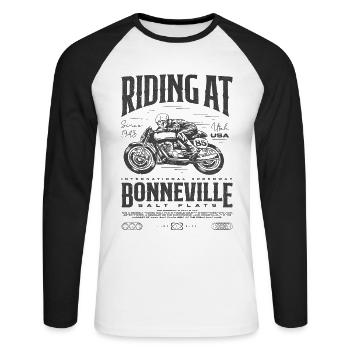 Bonneville Salt Flats Moto Anniversaire 1943 - T-shirt baseball manches longues Homme - blanc/noir - Devant - Nik (191cm)