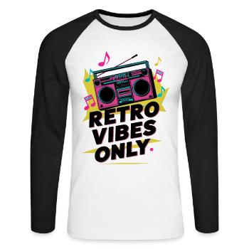 Retro Vibes Only Boombox 80s Music Style - Unisex Long Sleeve Baseball T-Shirt - white/black - Front - Nik (191cm)