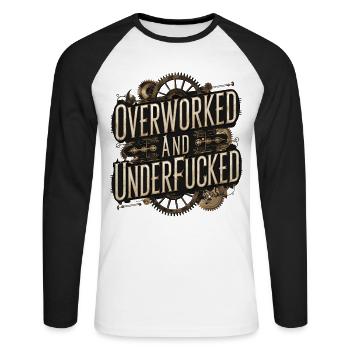 Überstrapazierter und unterschätzter Steampunk-Humor - Unisex Baseballshirt langarm - Weiß/Schwarz - Vorne - Nik (191cm)