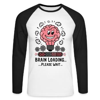 Brain Loading Bitte warten Lustiger Cartoon-Humor - Unisex Baseballshirt langarm - Weiß/Schwarz - Vorne - Nik (191cm)