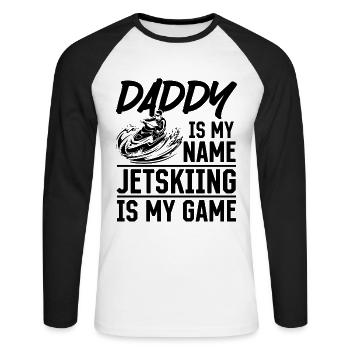 Daddy is my name Jetskiing is my game - Jetski Dad - Unisex Baseballshirt langarm - Weiß/Schwarz - Vorne - Nik (191cm)