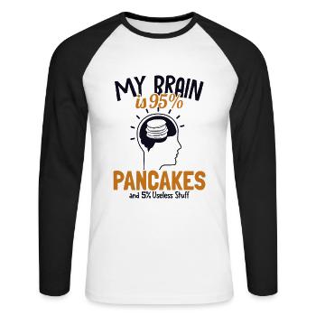 Mon cerveau est composé à 95% de crêpes Recettes Griddlecake - T-shirt baseball manches longues Homme - blanc/noir - Devant - Nik (191cm)