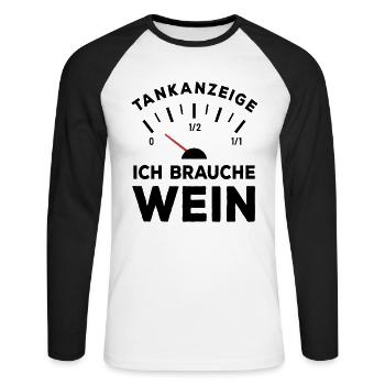 Tank leer - Ich brauche Wein - Sauf Spruch - Unisex Baseballshirt langarm - Weiß/Schwarz - Vorne - Nik (191cm)