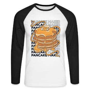 Recettes de crêpière Flapjack Griddlecake - T-shirt baseball manches longues Homme - blanc/noir - Devant - Nik (191cm)