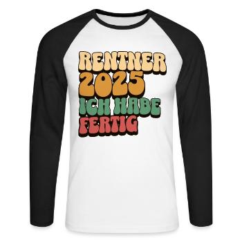 Rentner 2025 - Unisex Baseballshirt langarm - Weiß/Schwarz - Vorne - Nik (191cm)