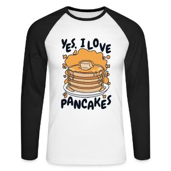 j’aime les recettes de crêpes Griddlecake Lover - T-shirt baseball manches longues Homme - blanc/noir - Devant - Nik (191cm)