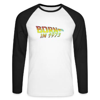 1973 Anniversaire Né à Retour vers le futur - T-shirt baseball manches longues Homme - blanc/noir - Devant - Nik (191cm)