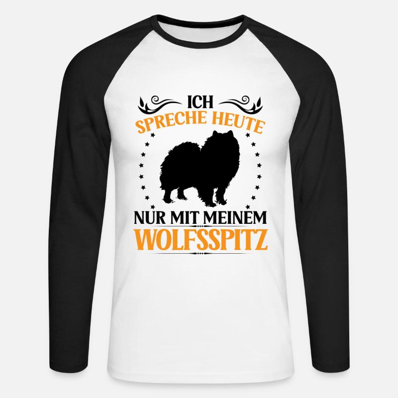 Wolfsspitz Spreche nur mit Keeshond - Unisex Baseballshirt langarm - Weiß/Schwarz