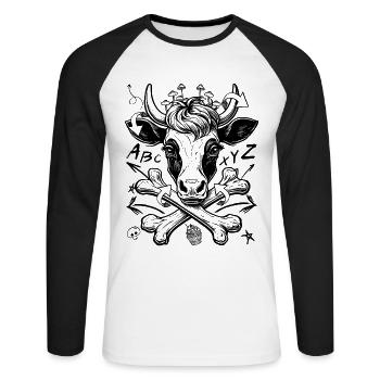 T-shirt graffiti avec motif vache pirate - T-shirt baseball manches longues Homme - blanc/noir - Devant - Nik (191cm)