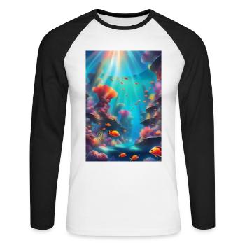 Tropische Korallenriffe - Unisex Baseballshirt langarm - Weiß/Schwarz - Vorne - Nik (191cm)