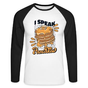 I Speak Pancakes Recettes Flapjack Griddlecake - T-shirt baseball manches longues Homme - blanc/noir - Devant - Nik (191cm)