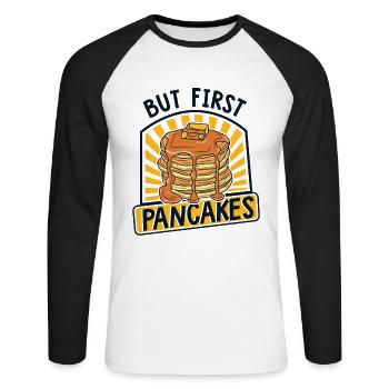 Mais d’abord recettes de crêpes Griddlecake Lover - T-shirt baseball manches longues Homme - blanc/noir - Devant - Nik (191cm)