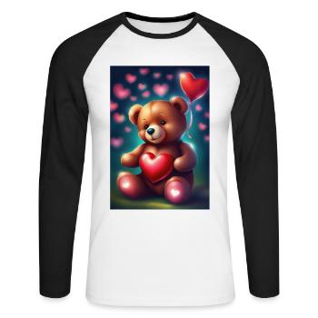 Herzballons und Teddybär - Unisex Baseballshirt langarm - Weiß/Schwarz - Vorne - Nik (191cm)
