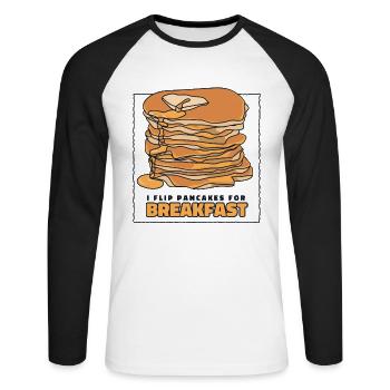 Je retourne les crêpes pour les recettes de petit-déjeuner Flapjack - T-shirt baseball manches longues Homme - blanc/noir - Devant - Nik (191cm)