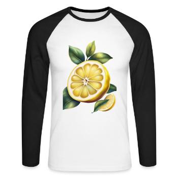 Un design de t-shirt jaune citron - T-shirt baseball manches longues Homme - blanc/noir - Devant - Nik (191cm)