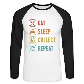 Manger Dormir Collecter Répéter Géologue Minéral - T-shirt baseball manches longues Homme - blanc/noir - Devant - Nik (191cm)