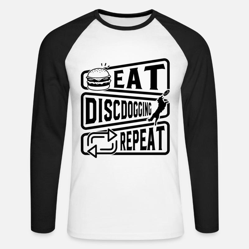 Eat Discdogging Repeat - Disc Dogging - Unisex Baseballshirt langarm - Weiß/Schwarz