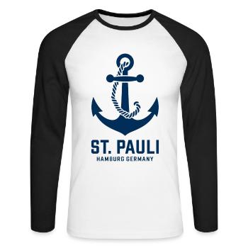 St. Pauli Hamburg Anker Reeperbahn - Unisex Baseballshirt langarm - Weiß/Schwarz - Vorne - Nik (191cm)
