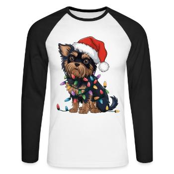 Affenpinscher Lumières de Noël Noël Chiens Cadeaux - T-shirt baseball manches longues Homme - blanc/noir - Devant - Nik (191cm)