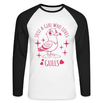 Juste une fille qui aime les mouettes - Dessin animé - T-shirt baseball manches longues Homme - blanc/noir - Devant - Nik (191cm)