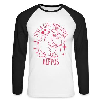 Just a girl who loves hippos - Cartoon - Unisex Baseballshirt langarm - Weiß/Schwarz - Vorne - Nik (191cm)