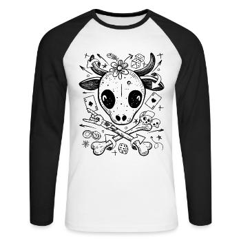 Chemise de style de rue de vache comique avec des icônes de casino - T-shirt baseball manches longues Homme - blanc/noir - Devant - Nik (191cm)