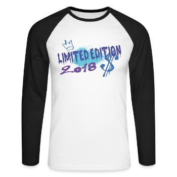 Edition Limitée 2018 Anniversaire 2018 Naissance - T-shirt baseball manches longues Homme - blanc/noir - Devant - Nik (191cm)