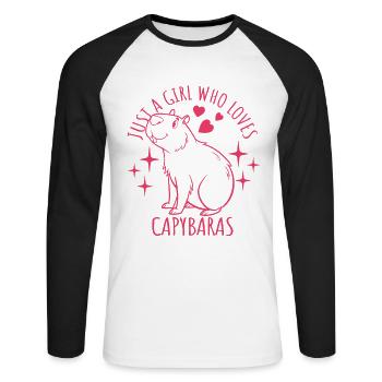 Just a girl who loves capybaras - Cartoon - Unisex Long Sleeve Baseball T-Shirt - white/black - Front - Nik (191cm)