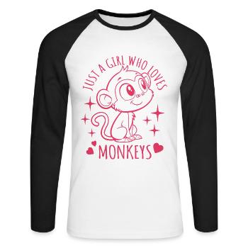 Just a girl who loves monkeys - Cartoon - Unisex Long Sleeve Baseball T-Shirt - white/black - Front - Nik (191cm)