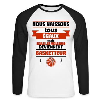 les meilleurs deviennent basketteur - T-shirt baseball manches longues Homme - blanc/noir - Devant - Nik (191cm)