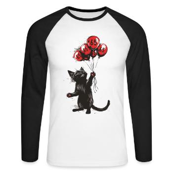 65 Jahre Geschenk 65. Geburtstag Katze - Unisex Baseballshirt langarm - Weiß/Schwarz - Vorne - Nik (191cm)