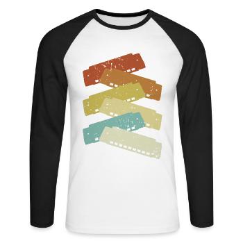 Retro Harmonist Harmonicist Mouth Harp Harmonica - Unisex Long Sleeve Baseball T-Shirt - white/black - Front - Nik (191cm)