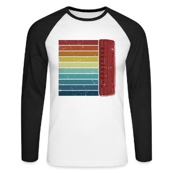 Harmoniciste rétro Harpe à bouche Harmonica harmonica - T-shirt baseball manches longues Homme - blanc/noir - Devant - Nik (191cm)